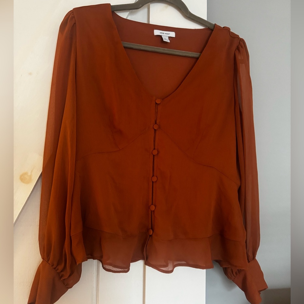 Nine West Terracotta Button-Up Blouse